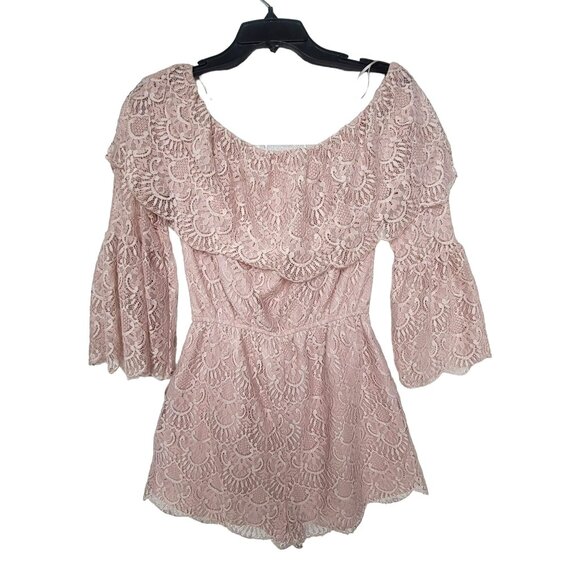BB Dakota Kennedy Sz M Women's Pink Lace Romper jumpsuit long sleeve dusty pink - Picture 6 of 7